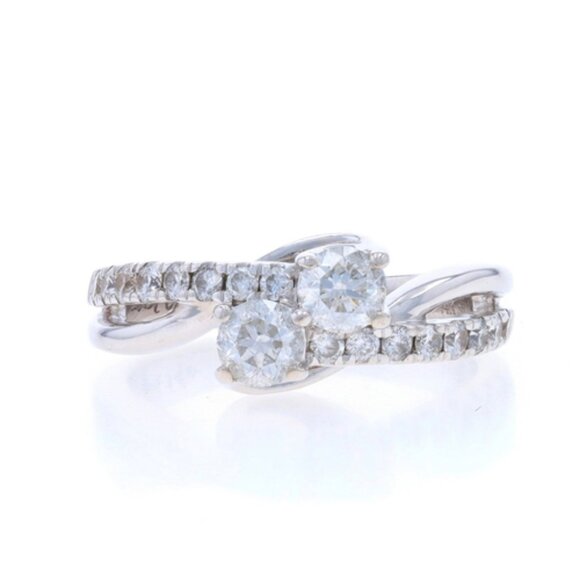 Ever Us Diamond Bypass Engagement Ring - White Gold 14k Round 1.00ctw Two-Stone